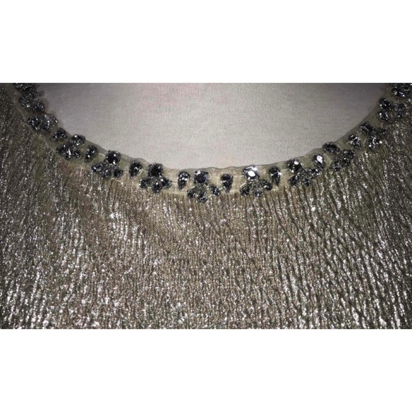 Ralph Lauren. SILVER - BEIGE EVENING DRESS with JEWELED NECKLINE. NWOT. - Picture 2 of 4